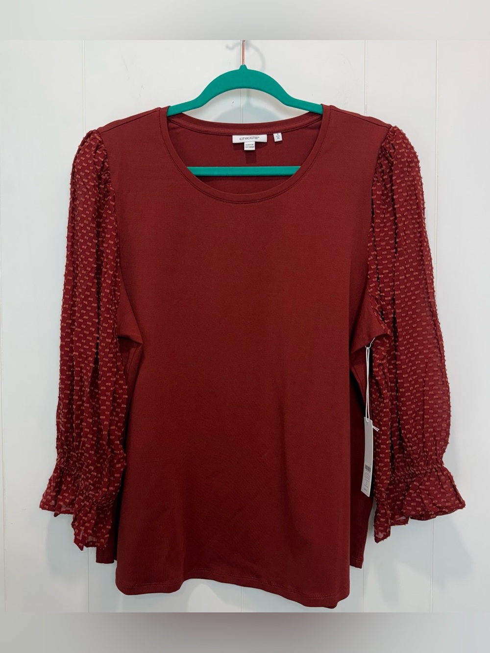 NWT Chico's Crinkle Chiffon Sleeve Smoked Paprika Blouse Size 3 XL 16